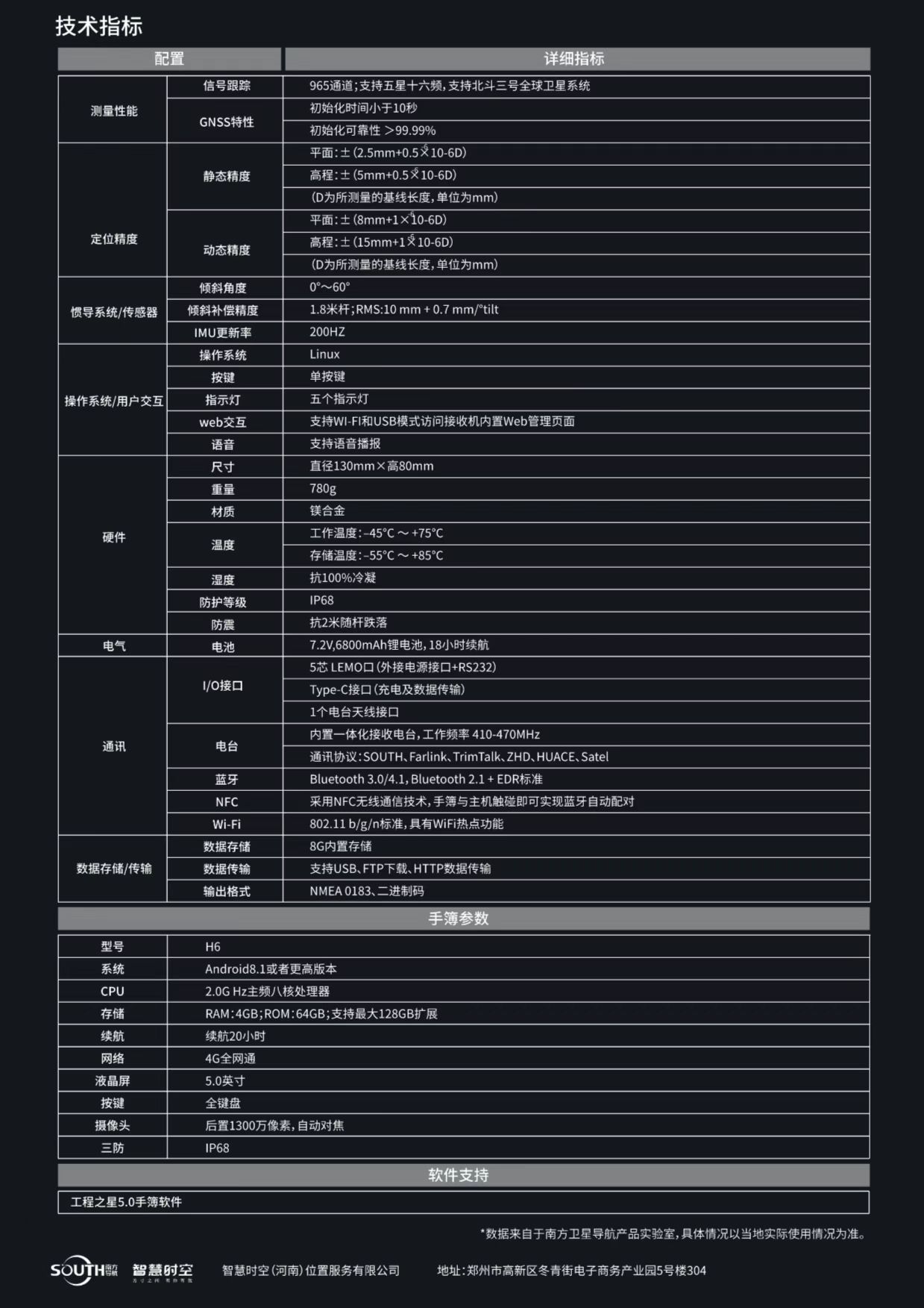 南方啟航測地型GNSS接收機技術參數